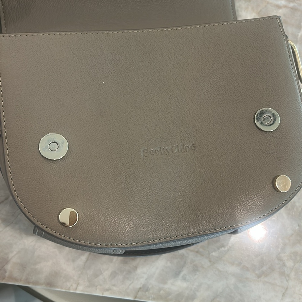 See By Chloe Taupe Leather Crossbody Bag with signature Gold Ring - Picture 8 of 9